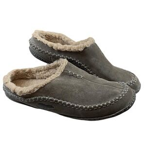Sorel Falcon Ridge II Moccasins Slippers Men's 9 Gray Faux Fur Suede Hygge Cozy